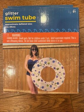 Glitter Swim Tube - White with Purple & Green Dots